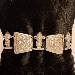 Antique Industria Peruana Aztec Maya Bracelet 900 Silver